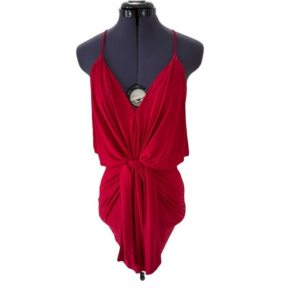 NWT Misa Los Angeles Domino Bodycon Mini Dress Red V-Neck Racerback Draping Sz M - Picture 3 of 10